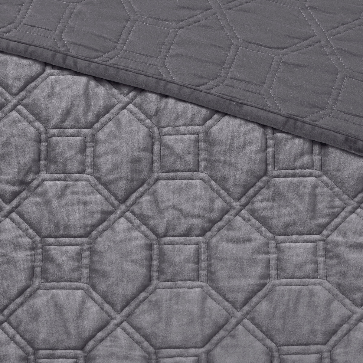 3 Piece Velvet Quilt Set Grey King Cal King King Grey Cotton