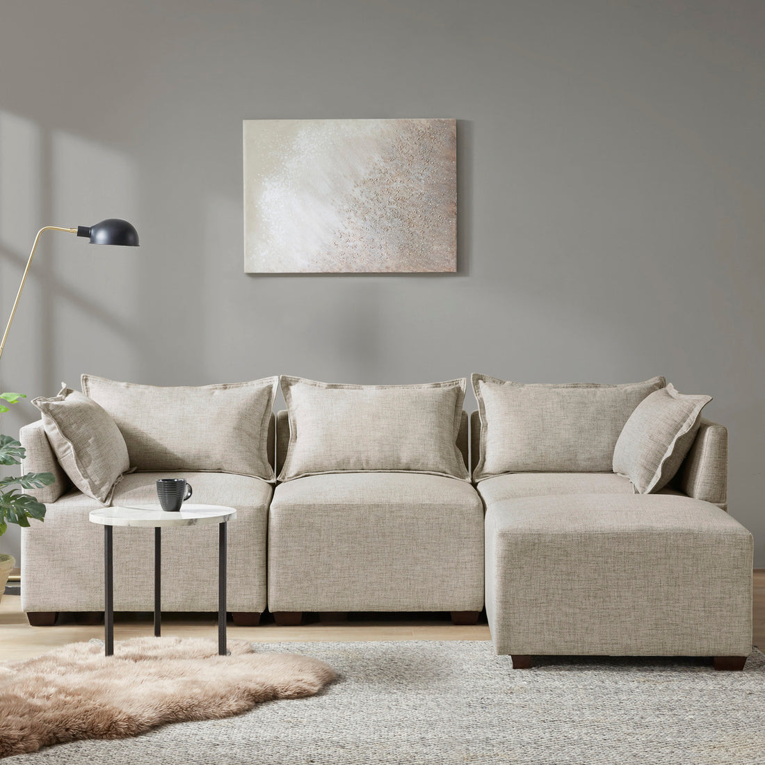 Modular Armless Chair Linen Polyester 1 Seat