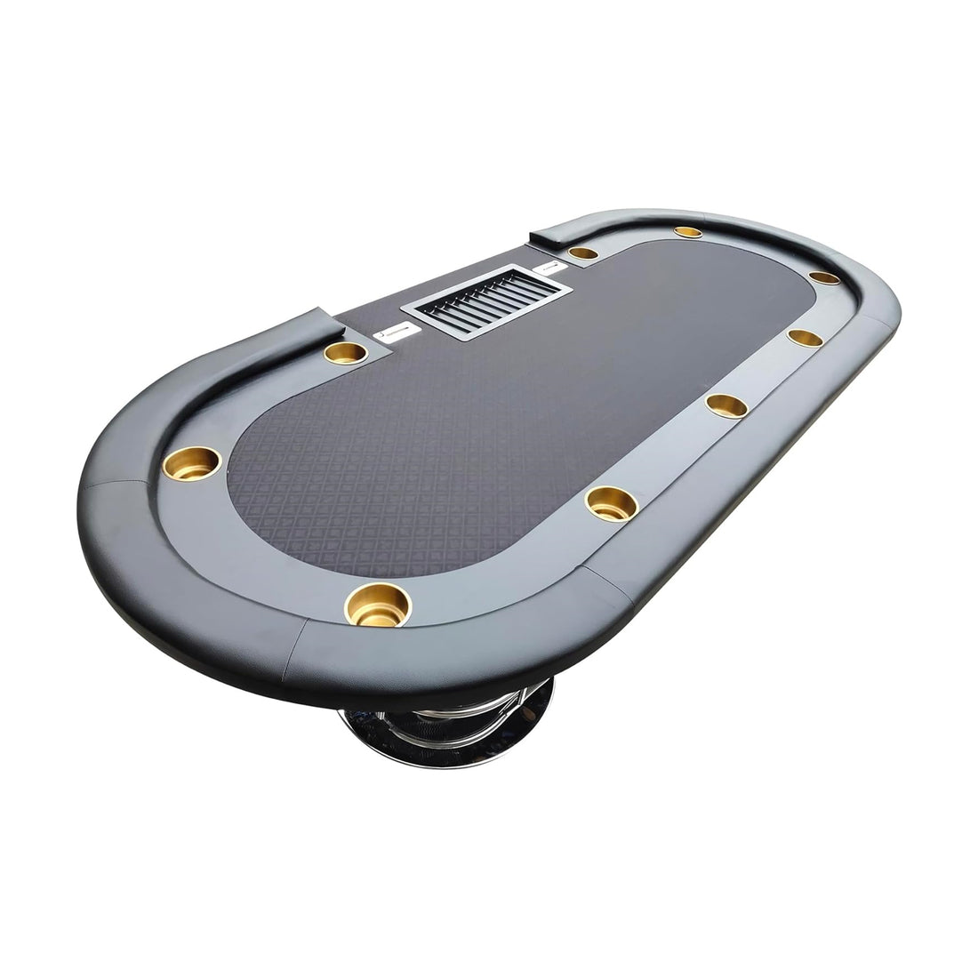 Ino Design 96" Poker Table Elite Oval Dark Knight With Black Waterproof Felt Plastic Chip Tray Steel Drop Box Black Primary Living Space Modern Wood Stainless Steel