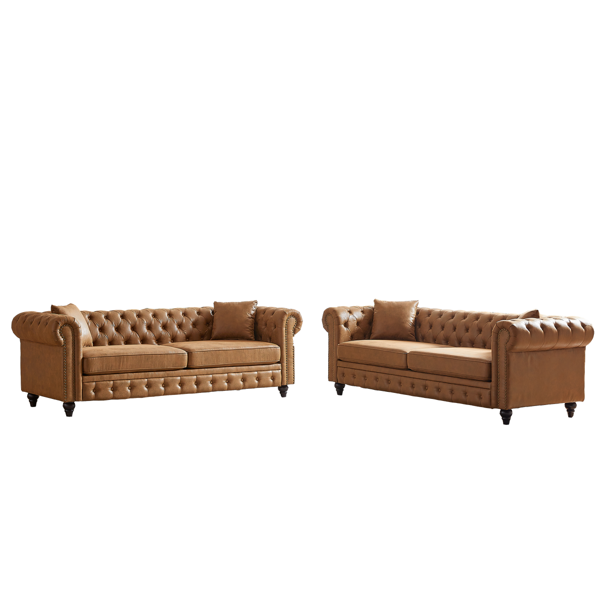 Fx 3 Seats 3 Seats Combo Sofa Modern Living Room Sofa With Solid Wood Frame And Wooden Feet, 4 Cushions, Apartment Sofa Furniture For Living Room, Living Room, Office Brown Wood Pine Foam Fabric 6 Seat