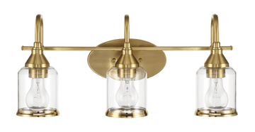 Twilight Three Lights Brushed Gold Contemporary Vanity Light 22"W 10"H 7.48"E With Clear Glass Gold Glass Bathroom Glass,Metal