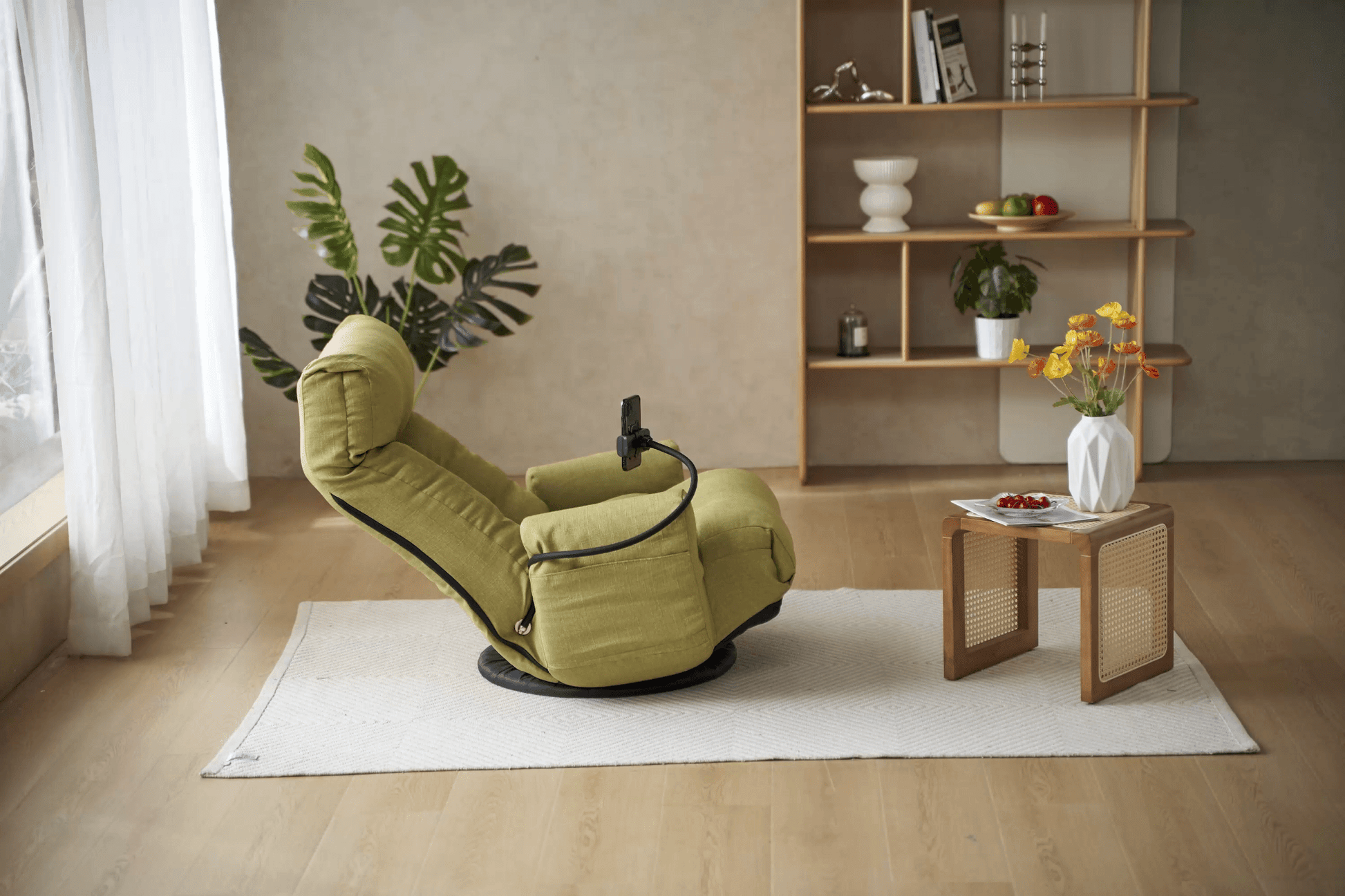 Adjustable Head And Waist, Game Chair, Lounge Chair In The Living Room, 360 Degree Rotatable Sofa Chair,Rotatable Seat Leisure Chair Deck Chair Green Metal Soft Cotton Metal