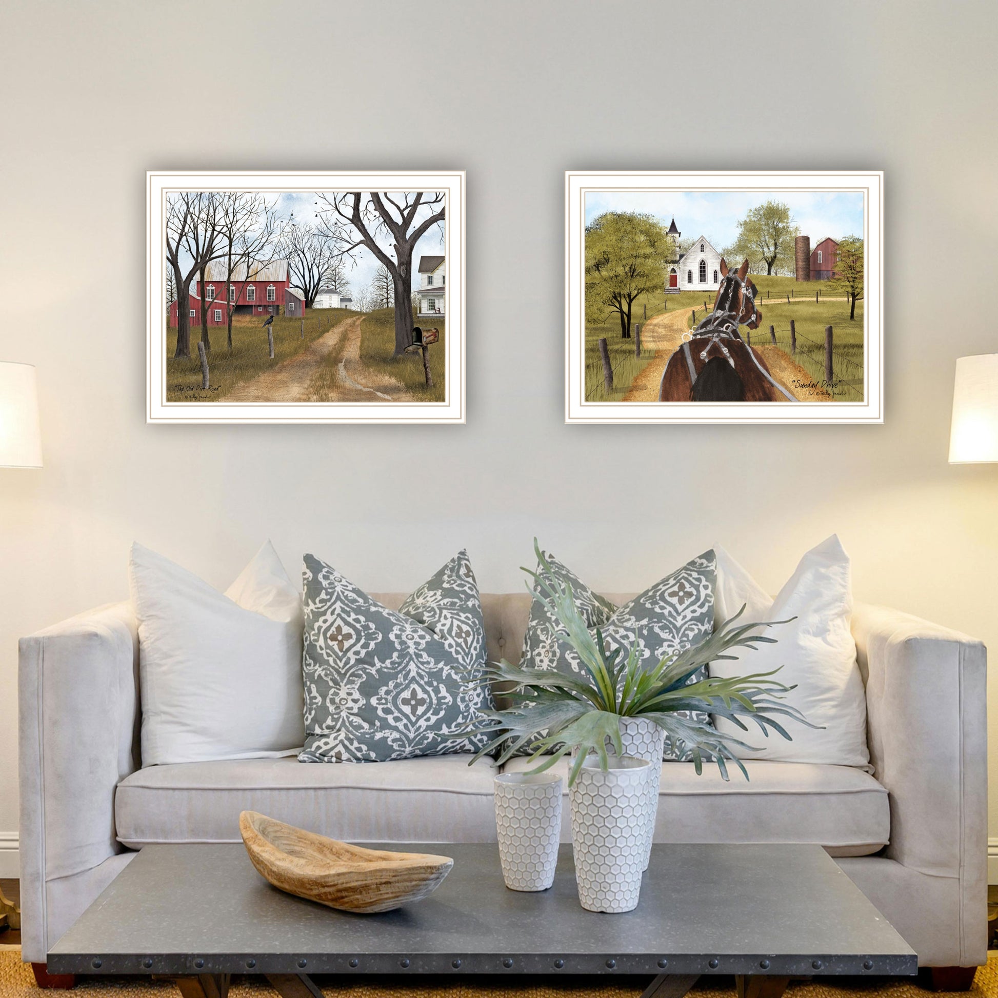 2 Piece Vignette Sunday Drive & The Old Dirt Road White Framed Wall Art For Living Room, Bedroom Wall Art Print For Home Decor By Billy Jacobs Multicolor Wood Paper