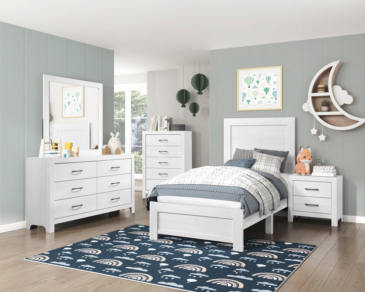White Finish Twin Size Panel Bed Wooden Bedroom Furniture 1Pc, Bed In A Box Box Spring Required Twin White Bedroom Bed Frame Wood