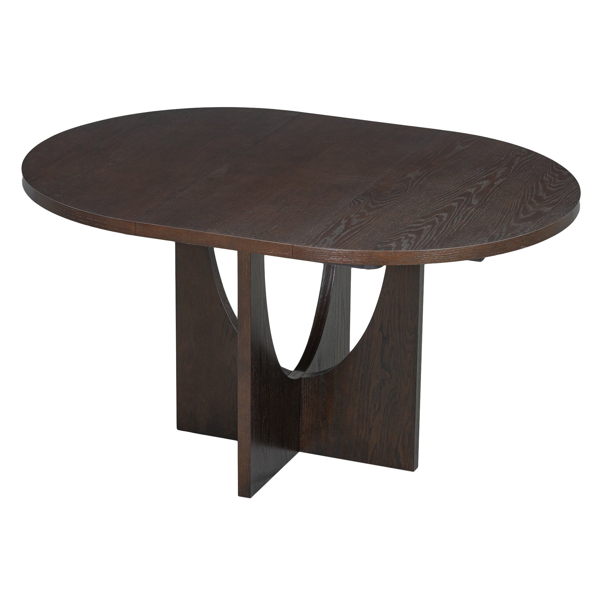 Modern 5 Piece Extendable Round Dining Table Set With 16.2Inch Removable Leaf For Small Places, Espresso Gray Wood Dining Room Solid Wood Rubberwood Round Dining Table With Chair Upholstered Chair Wood Espresso Seats 4 Removable Leaf Contemporary Round
