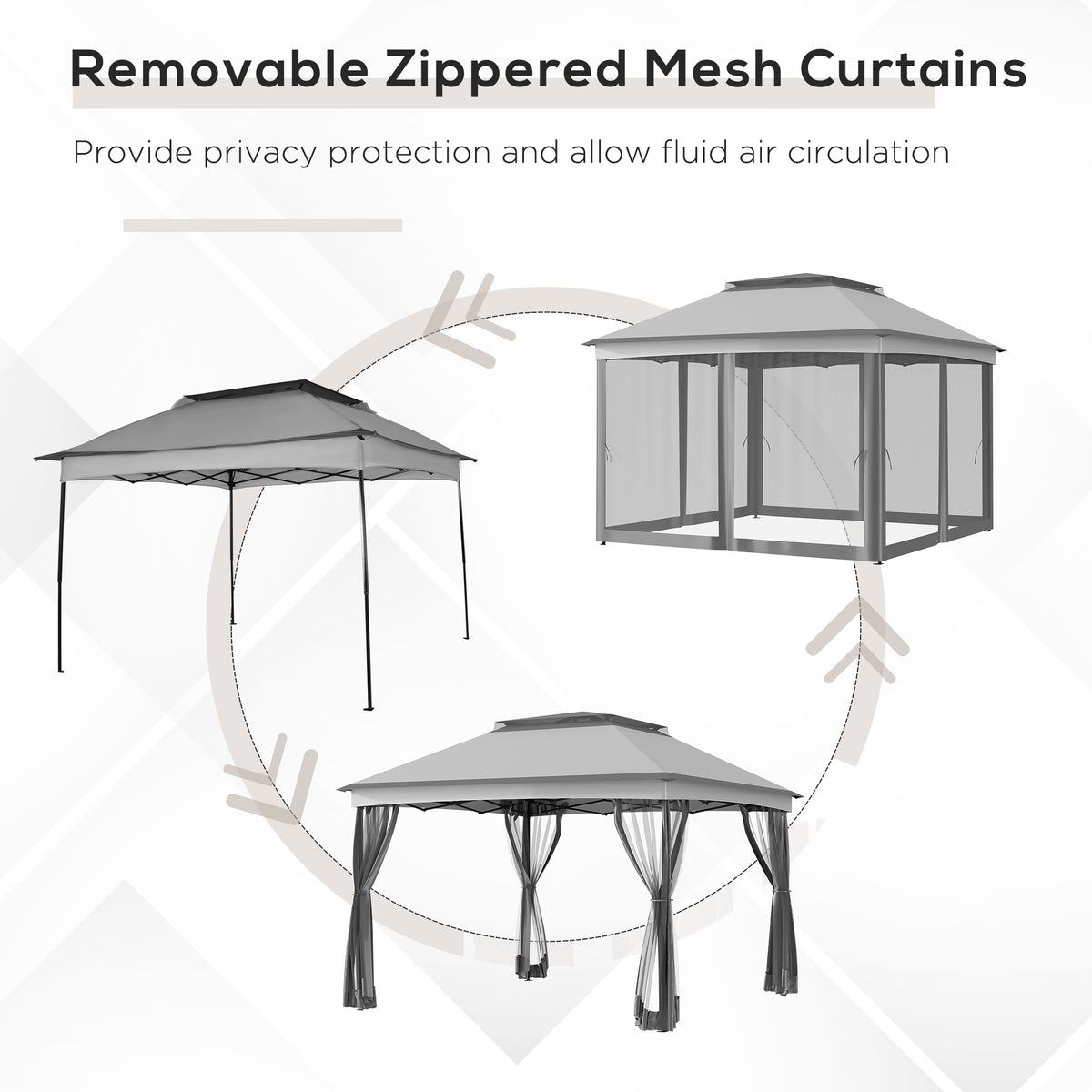 Outsunny 11' X 11' Pop Up Canopy, Outdoor Patio Gazebo Shelter With Removable Zipper Netting, Instant Event Tent W 114 Square Feet Of Shade And Carry Bag For Backyard, Garden, Light Gray Light Grey Metal