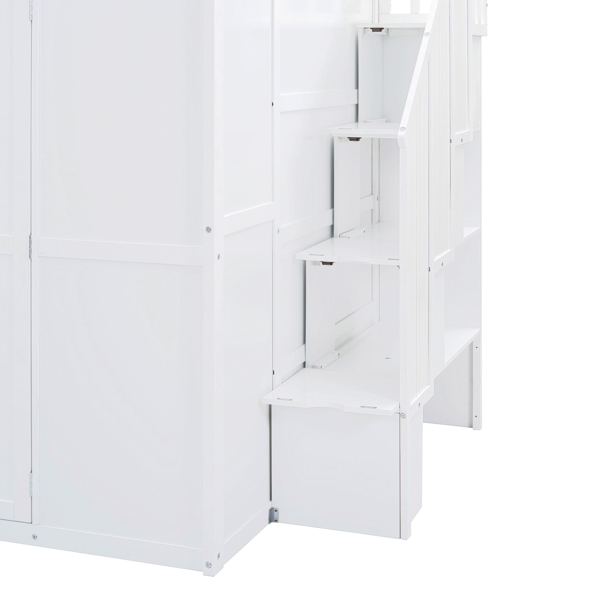 Full Size Loft Bed With Wardrobe,Desk And Shelves,White White Mdf Lvl