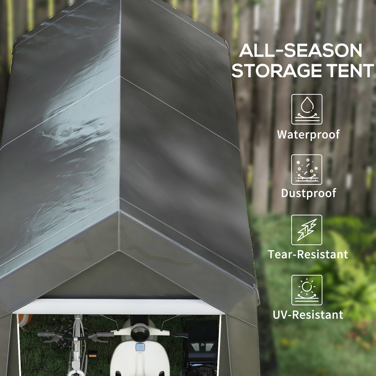 Outsunny 7' X 12' Garden Storage Tent, Heavy Duty Outdoor Shed, Waterproof Portable Shed Storage Shelter With Ventilation Window And Large Door For Bike, Motorcycle, Garden Tools, Gray Gray Steel