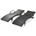K&K 80'' Outdoor Wicker Chaise Lounge Chairs Set Of 2, Patio Rattan Reclining Chair Pull Out Side Table Adjustable Backrest Ergonomic Wave Design Pool Sunbathing Recliners, Dark Brown No Lounge Dark