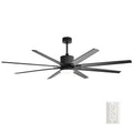 76 Inch With 18W Dimmable Led Light Remote Control 8 Solid Wood Blades Black For Living Room Black Metal & Wood