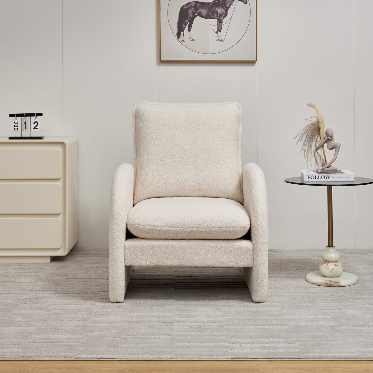 Modern Sherpa Upholstered Accent Chair, Comfortable Living Room Armchair, Lounge Chair For Bedroom, And Office Stylish And Ergonomic Design Beige Foam Sherpa
