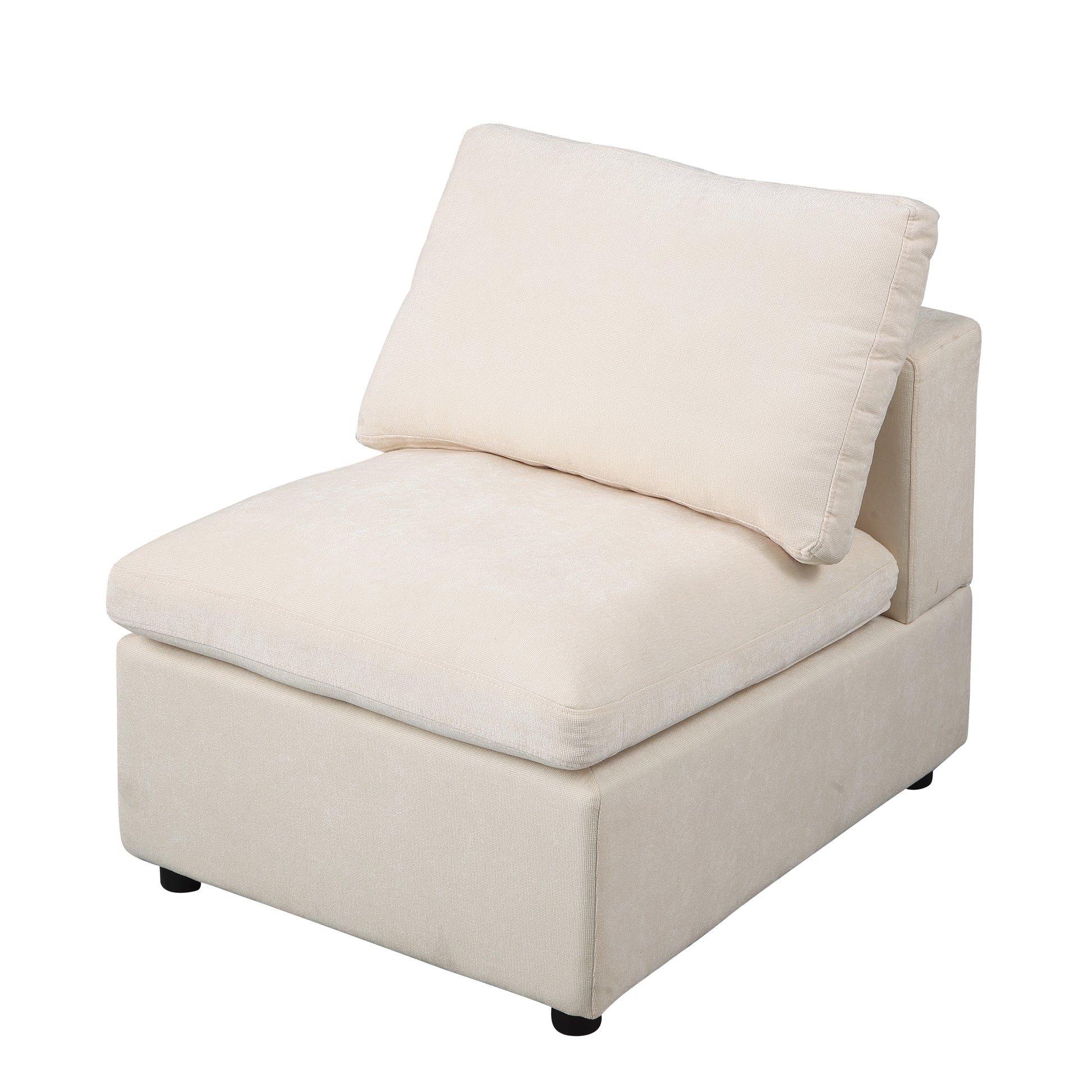 Modern Upholstered Middle Module For Modular Sectional,Sectional Sofa Couch Accent Armless Chair, Chenille Beige Beige Fabric 1 Seat