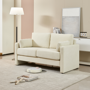 58.66" Small Modern Loveseat Sofa, Mid Century Chenille Fabric 2 Seat Couch Beautiful Seat With Back Cushions, Accent Sofa Couch For Living Beige Wood Foam Chenille 2 Seat