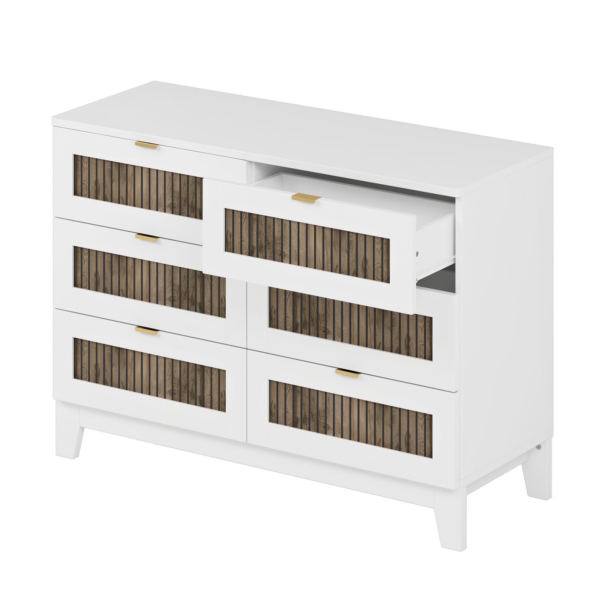 4 Pieces Bedroom Sets, Full Size Farmhouse Platform Bed With Wooden Strip Decoration, Storage Nightstand And Dresser With Metal Handle, White Full White 4 Piece Set Particle Board
