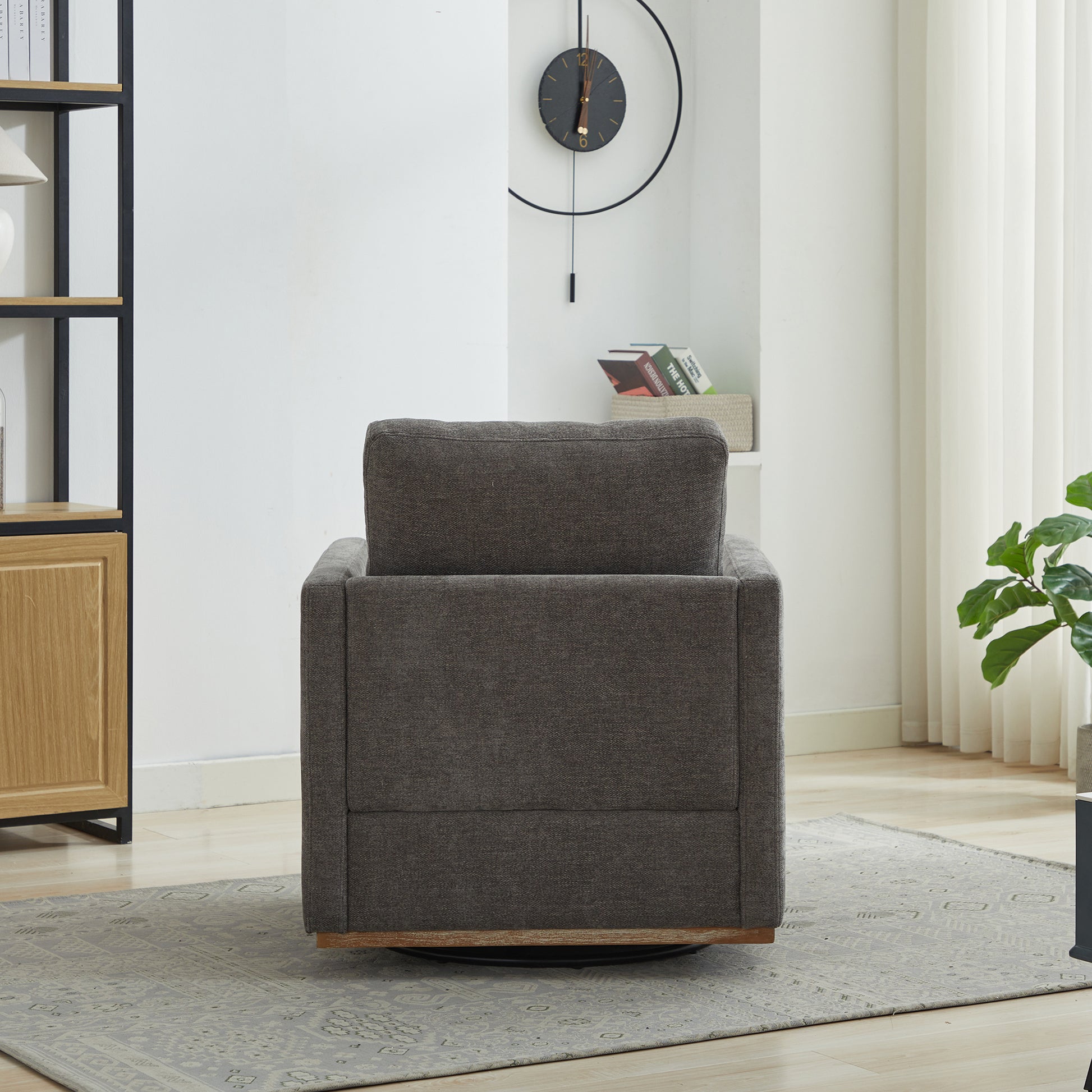 30.7"W Square Upholstered Swivel Accent Chair And Comfy Accent Single Sofa Chair, 360 Degree Club Chair, Lounge Armchair For Living Room Bedroom Apartment Nursery. Charcoal Charcoal Chenille