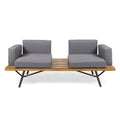 Canoga Outdoor Industrial Loveseat With Coffee Table Natural Grey Fabric