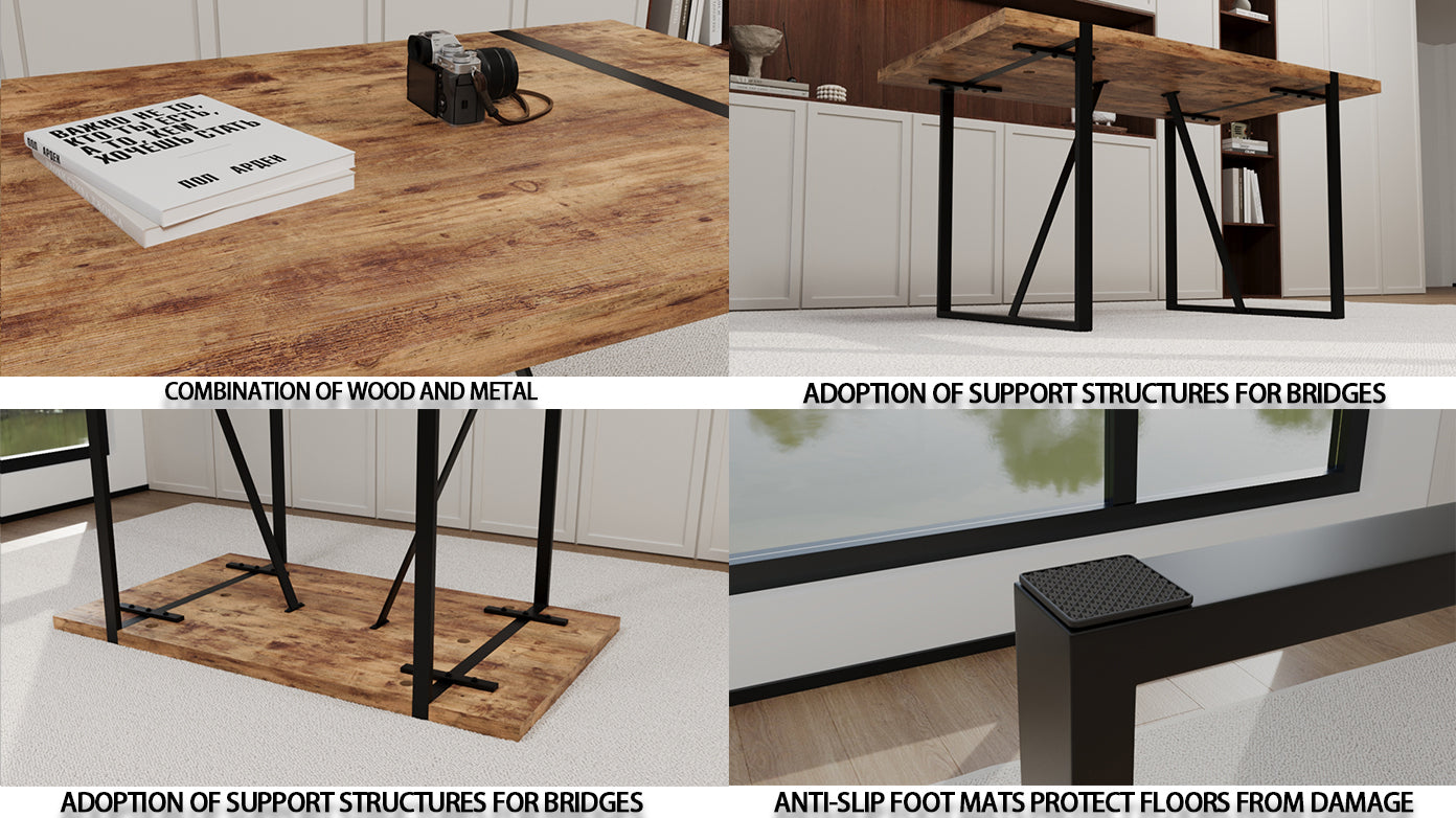 Mdf Dark Wood Dining Table And Modern Dining Chair 4 Piece Set, Medieval Wooden Kitchen Dining Table Set, Rectangular Metal Base, Dining Table And Suede Chair Wood Mdf