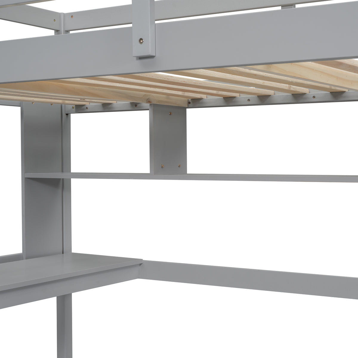 Twin Size Loft Bed With Desk And Shelves, Safety Guardrail And Ladder,Grey Twin Grey Pine