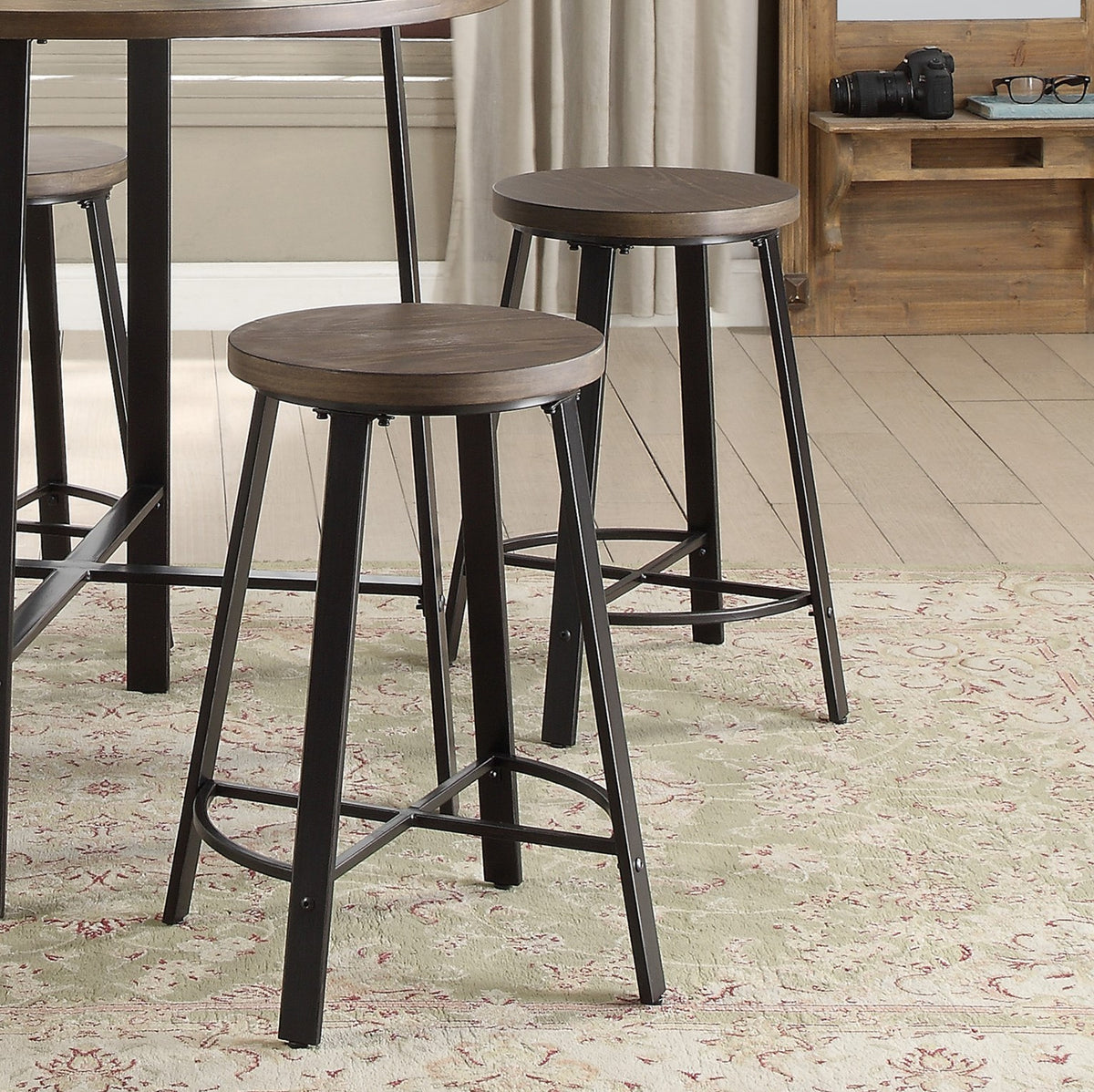 Set Of 2 Counter Height Stools Gray Metal Finish Rustic Industrial Style Furniture Brown,Gray Dining Room Industrial,Rustic Metal