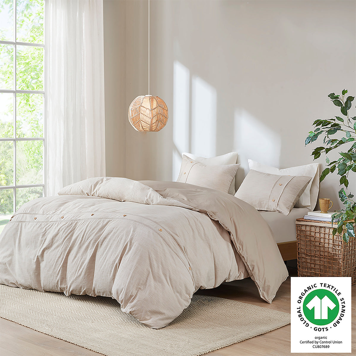 3 Piece Organic Cotton Oversized Duvet Cover Set Natural King Cal King Natural Cotton