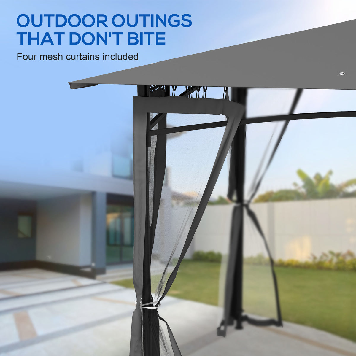 Outsunny 10' X 12' Patio Gazebo With Netting, Double Roof Outdoor Gazebo Canopy Shelter, Solid Metal Frame For Garden, Lawn, Backyard, Deck, Dark Gray Gray Metal