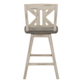 Pub Height Chairs Set Of 2, Distressed Gray And White 360 Degree Swivel Chair Solid Rubberwood Furniture, Divided X Back Bar Chairs White Gray Dining Room Rustic Solid Wood