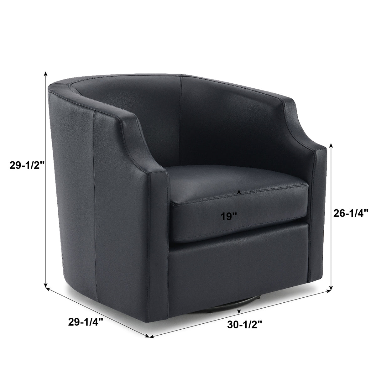 Emmett Midnight Blue Top Grain Leather Swivel Glider Barrel Chair Blue Foam Leather