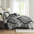 7 Piece Cotton Printed Comforter Set Black Queen Queen Black Polyester