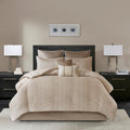8 Piece Embroidered Comforter Set Natural Queen Queen Beige Polyester