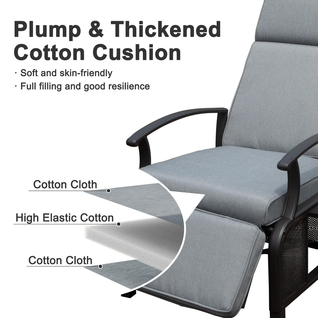 Adjustable Patio Recliner Chair Metal Outdoor Lounge Chair With Flip Table Push Back, Adjustable Angle, 6.8'' Removable Cushions, Support 350Lbs,Gray Yes Gray Garden & Outdoor Metal