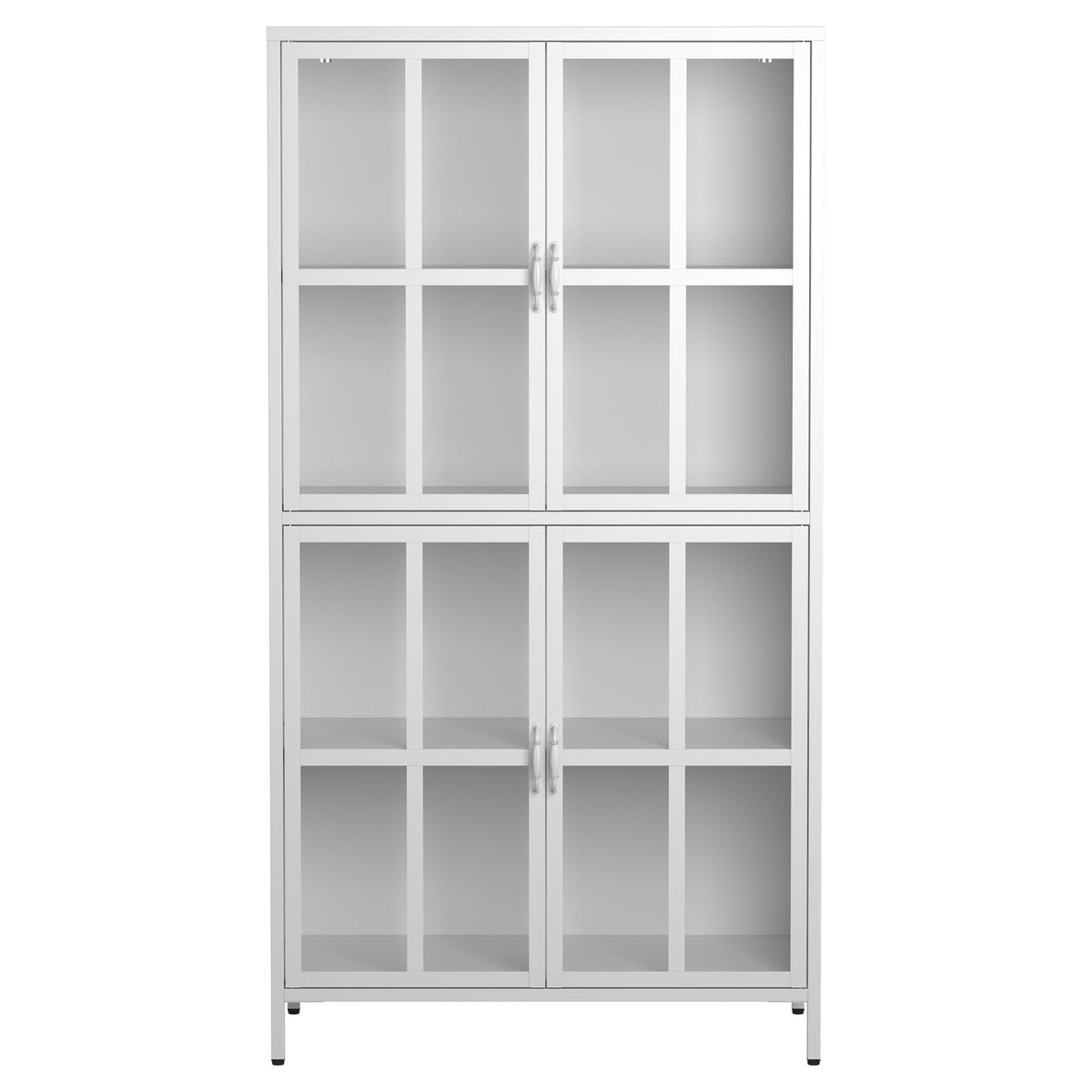 Premium Metal Storage Cabinet With Tempered Glass Doors,Sideboards & Buffets, Adjustable Shelves, Anti Tipping Device, Magnetic Silent Closure, And Adjustable Feet For Home And Office Use White Primary Living Space Modern Metal Metal