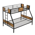 Twin Over Full Metal Bunk Bed With 2 Side Ladder And Full Length Guardrail, No Box Spring Needed, Large Under Bed Storage, Easy Assembleblack & Brown Full Black Brown Mdf Metal