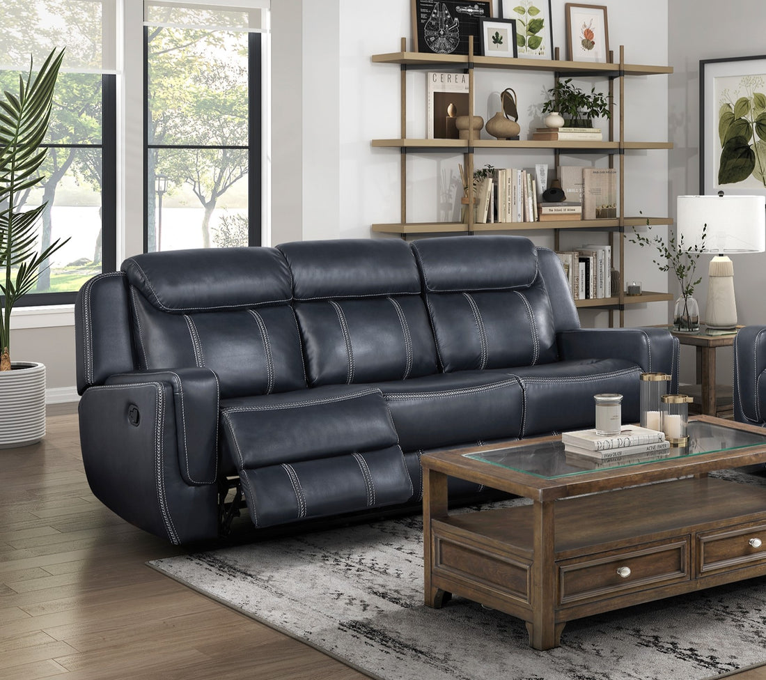 Modern Living Room Furniture 2Pc Reclining Sofa Set Bluefaux Leather Upholstery Reclining Sofa Loveseat With Cup Holders, Power Outlets, Usb Ports Blue Faux Leather Wood Primary Living Space Modern Plywood,Solid Wood 5 Seat