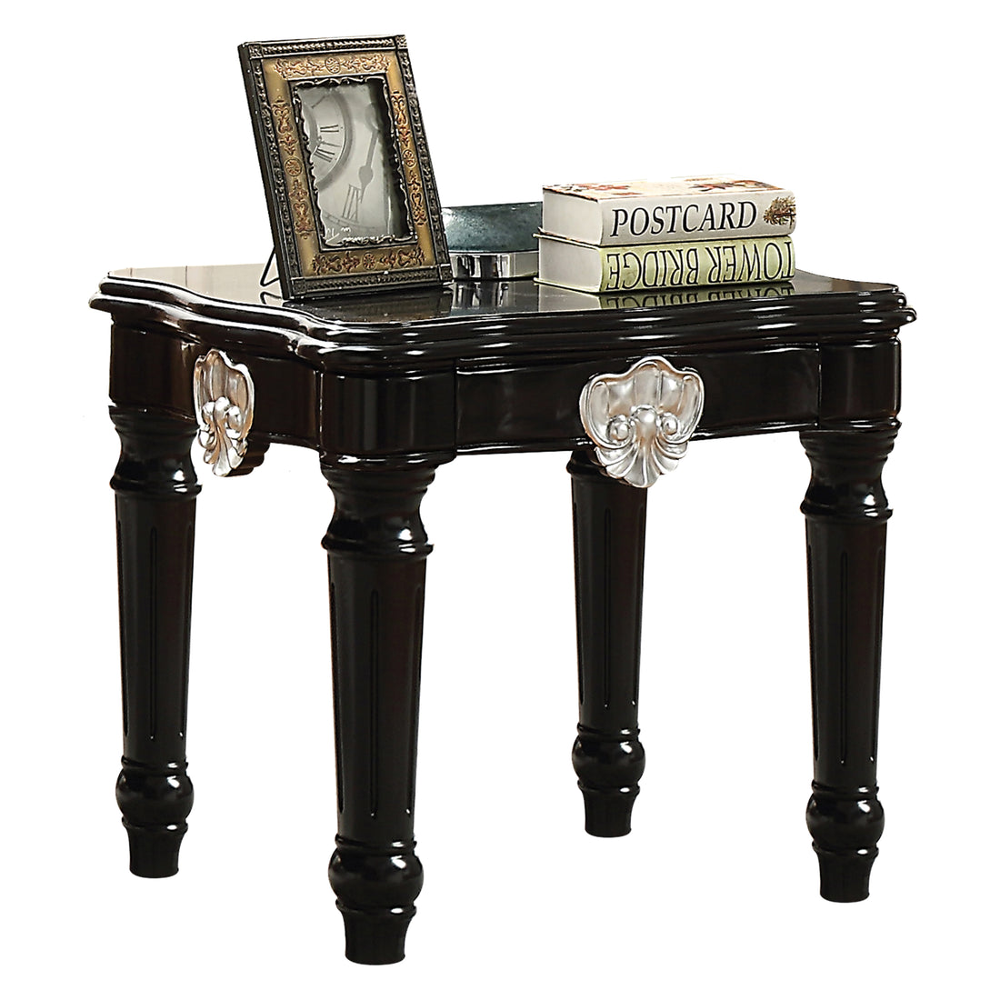 Black End Table With Turned Legs Black Primary Living Space Rubberwood Rectangular Wood