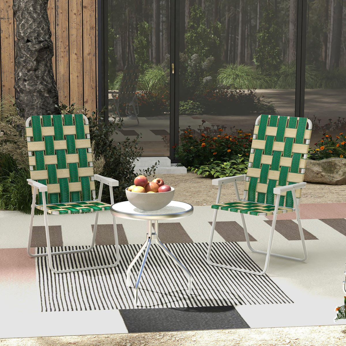 Outsunny Set Of 2 Patio Folding Chairs, Classic Outdoor Camping Chairs, Portable Lawn Chairs For Camping, Garden, Pool, Beach, Backyard W Armrests, Green Green Steel