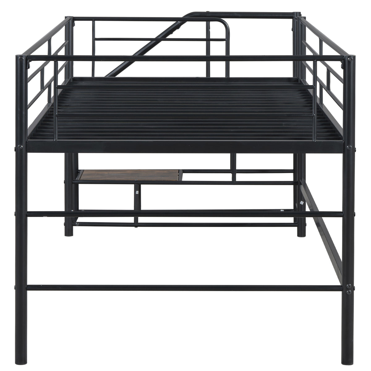 Mid Loft Bed With Storage Stairs, Twin, Black Twin Black Mdf Metal