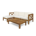 Alcove Lshape Sofa Set, Beige Beige Seats 4 Acacia Wood