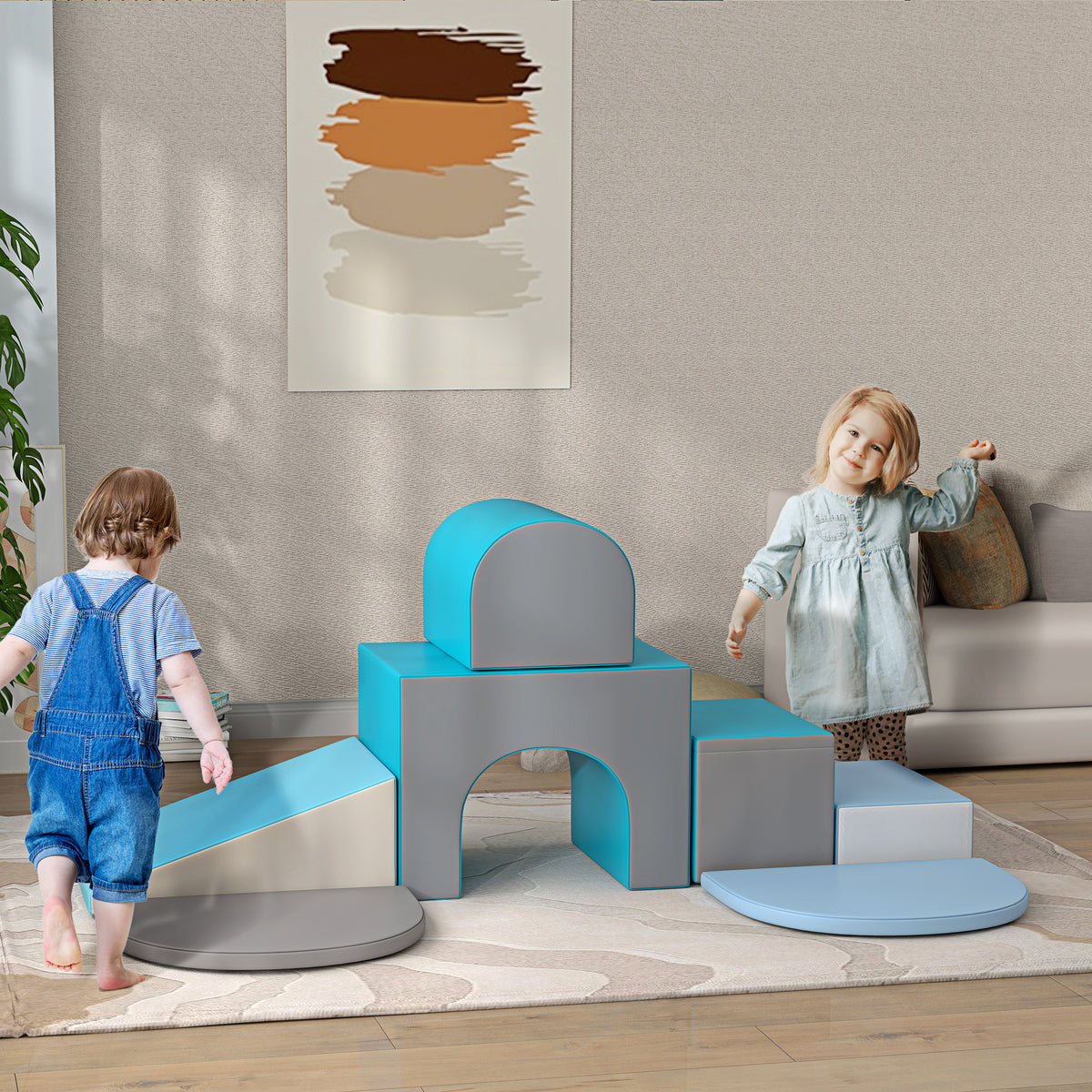 Qaba 7 Piece Baby Soft Play Equipment, Toddler Crawling Climber For Creativity And Shape Discovery With Easy To Clean Surface, Climbing Toy For Toddlers, Comtemporary Multicolor Pu