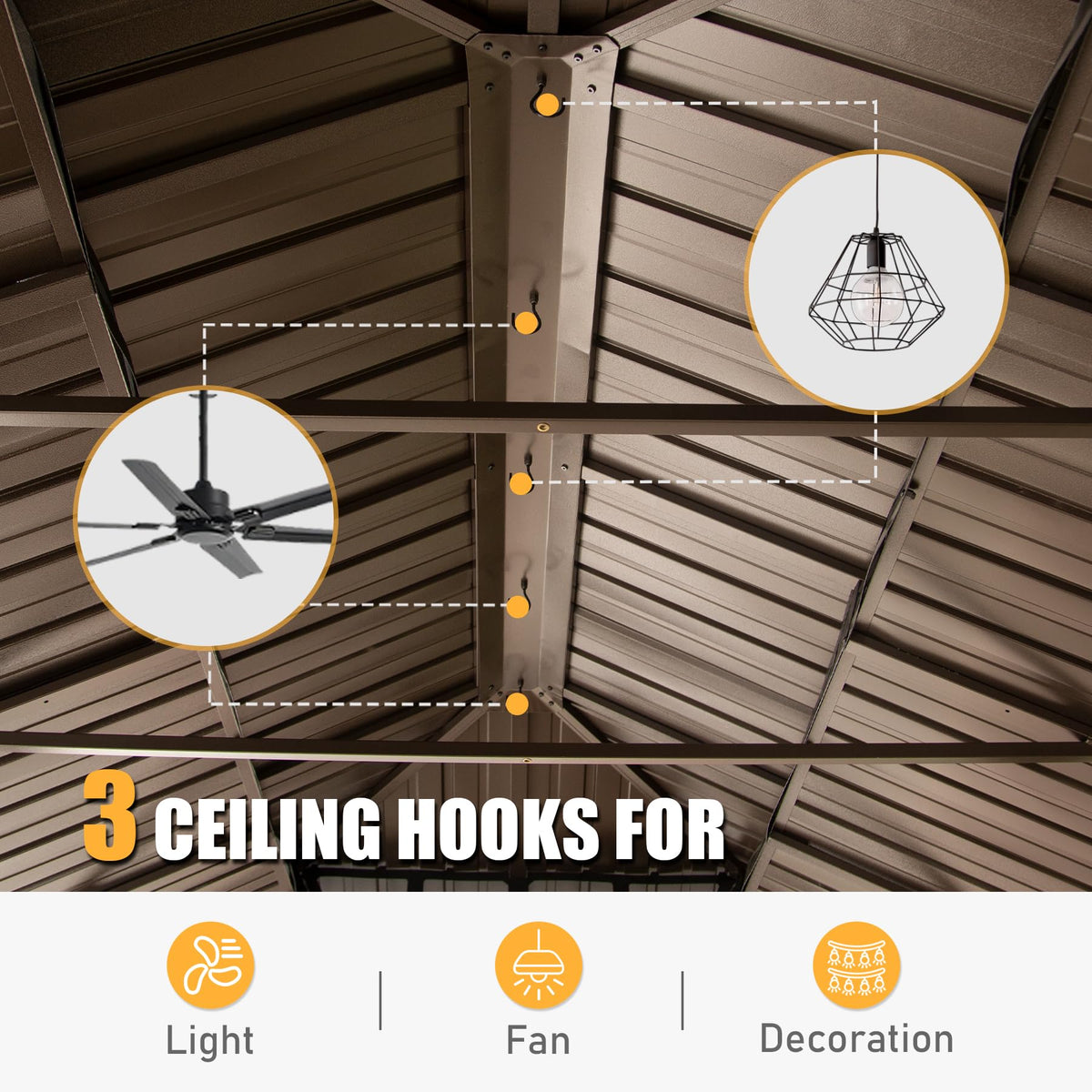 Outdoor Living 14X20Ft Hardtop Gazebo, Permanent Metal Gazebo With Galvanized Steel Double Roof And Aluminum Frame, Curtain And Netting, Large Pavilion Gazebo, Wood Looking Yellow Brown Aluminium