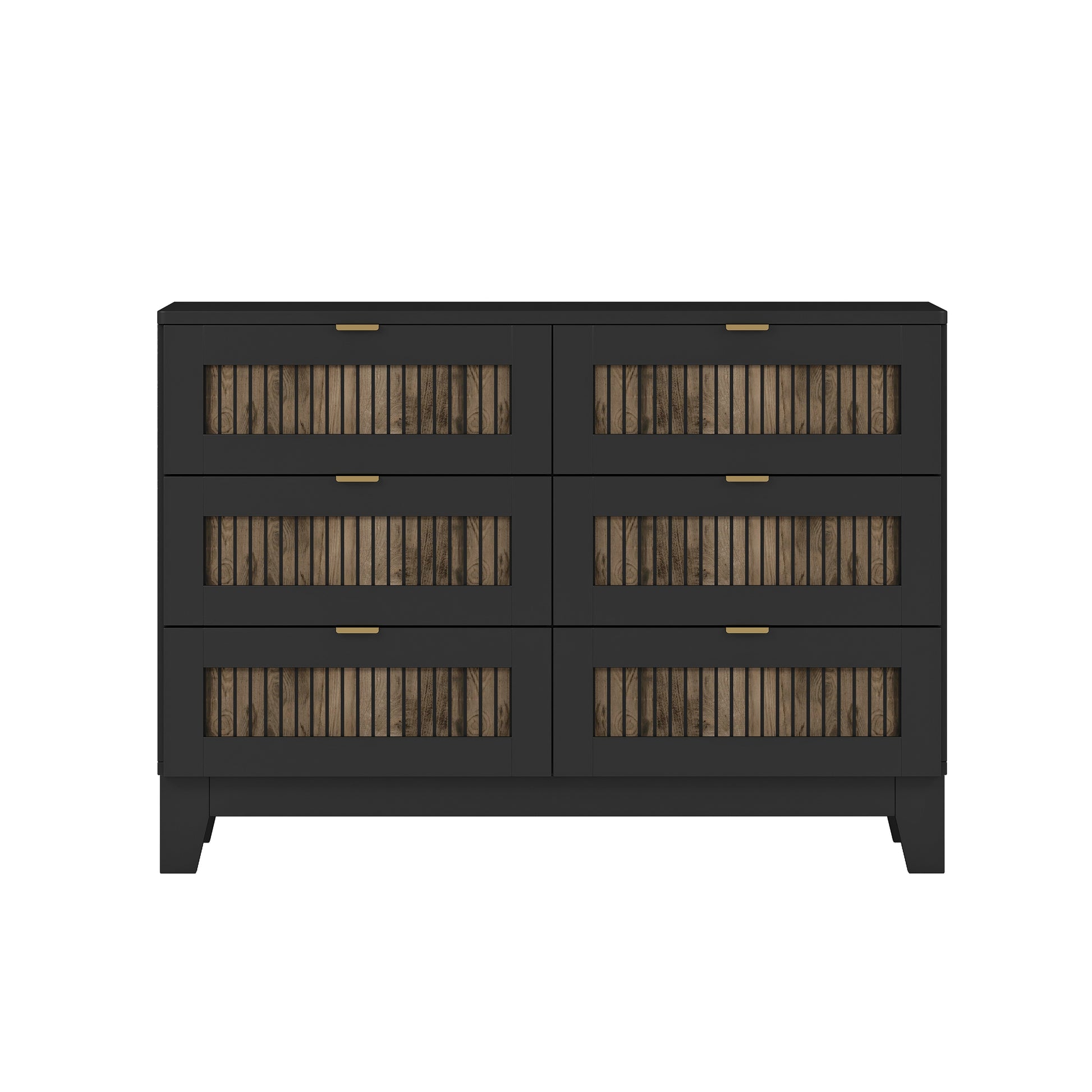 4 Pieces Bedroom Sets, Full Size Farmhouse Platform Bed With Wooden Strip Decoration, Storage Nightstand And Dresser With Metal Handle, Black Full Black 4 Piece Set Particle Board