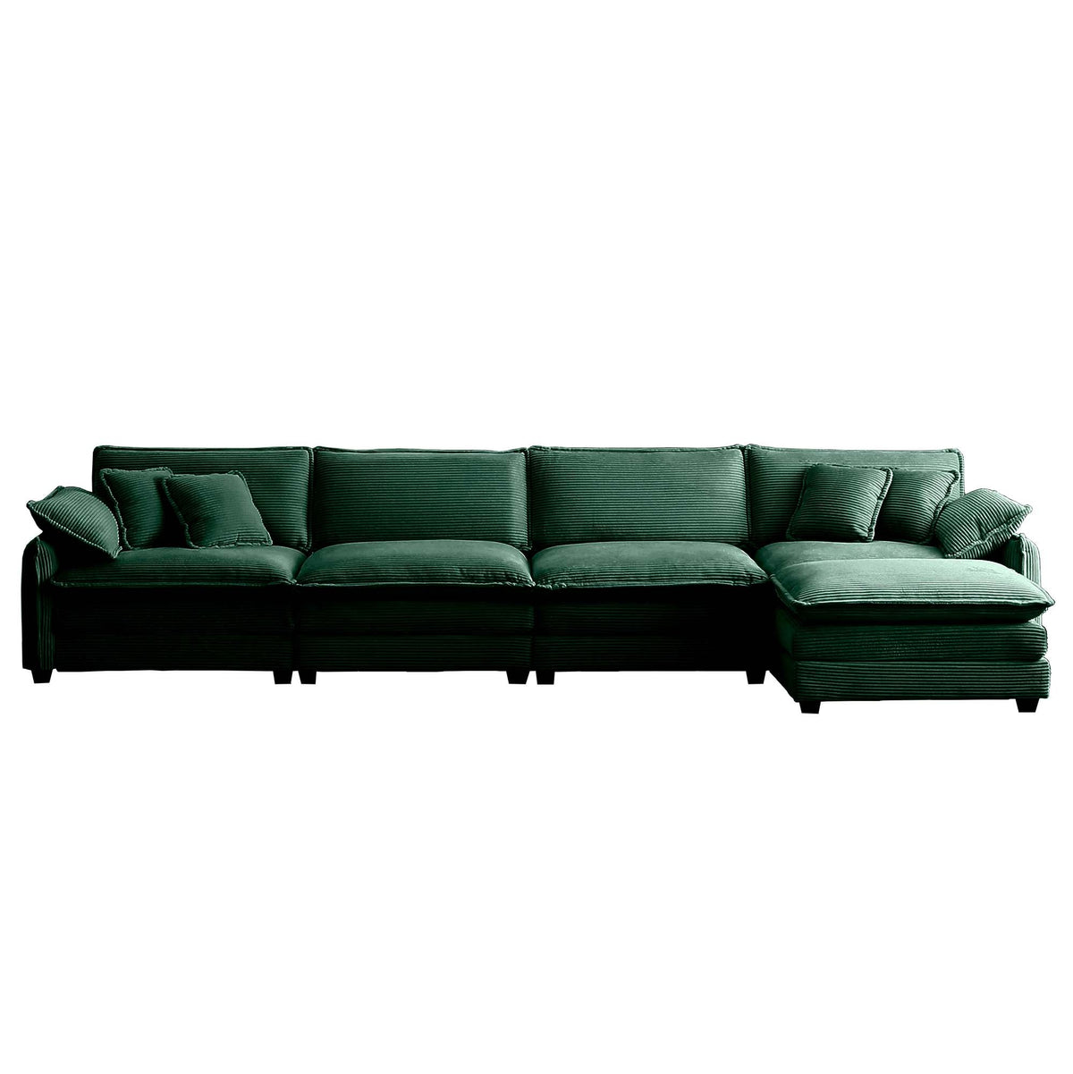 Corduroy Sofa Modern Upholstered 4 Seater With With 1 Footstool Corduroy Fabric Sofaoffice Living Room Apartment Comfort Sofa, Easy To Assemble With 2 Arm Pillows And 4 Throw Pillows Green Corduroy 4 Seat