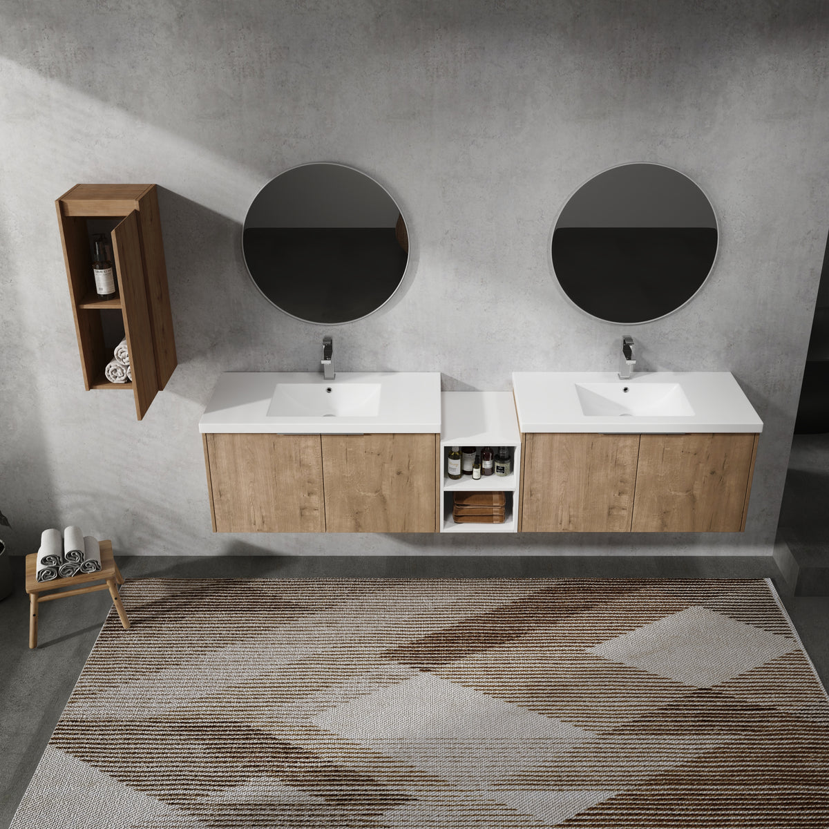 84" Wall Mounted Bathroom Vanity With Sink And Side Cabinet, Soft Close Doors,00112Imo 00636Imox2 0612Gwh Combination Cabinet Kd Packing Imitative Oak Bathroom Modern Plywood Plywood