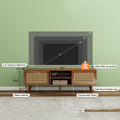 Mid Century Modern Rattan Tv Stand For 55 60 65 Inch Tventertainment Cabinet, Media Console For Living Room Bedroom Media Room, Solid Wood Feet & Rattan Cabinet Doors Walnut, 59