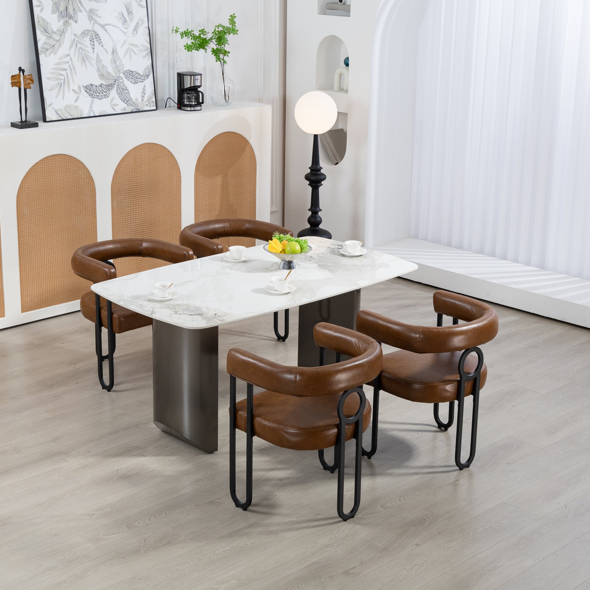 Coolmore Contemporary Designed Pu Fabric Upholstered Accent Dining Chair Barrel Side Chairs Kitchen Armchair For Living Room Set Of 2 Light Brown Pu Light Brown Dining Room Foam Pu Leather