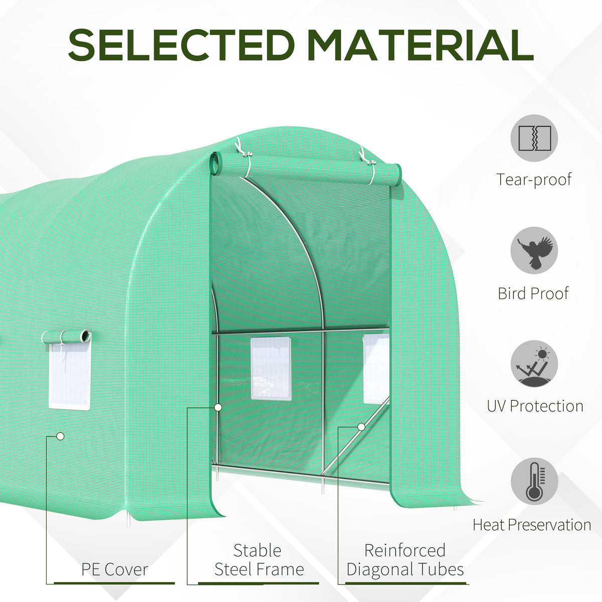 Outsunny 15' X 6' X 7' Walk In Tunnel Greenhouse Garden Plant Growing House With Door And Ventilation Window, Green Green Steel