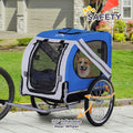 Aosom Dog Bike Trailer Pet Cart Bicycle Wagon Cargo Carrier Attachment For Travel With 3 Entrances Large Wheels For Off Road & Mesh Screen Light Blue White White Steel