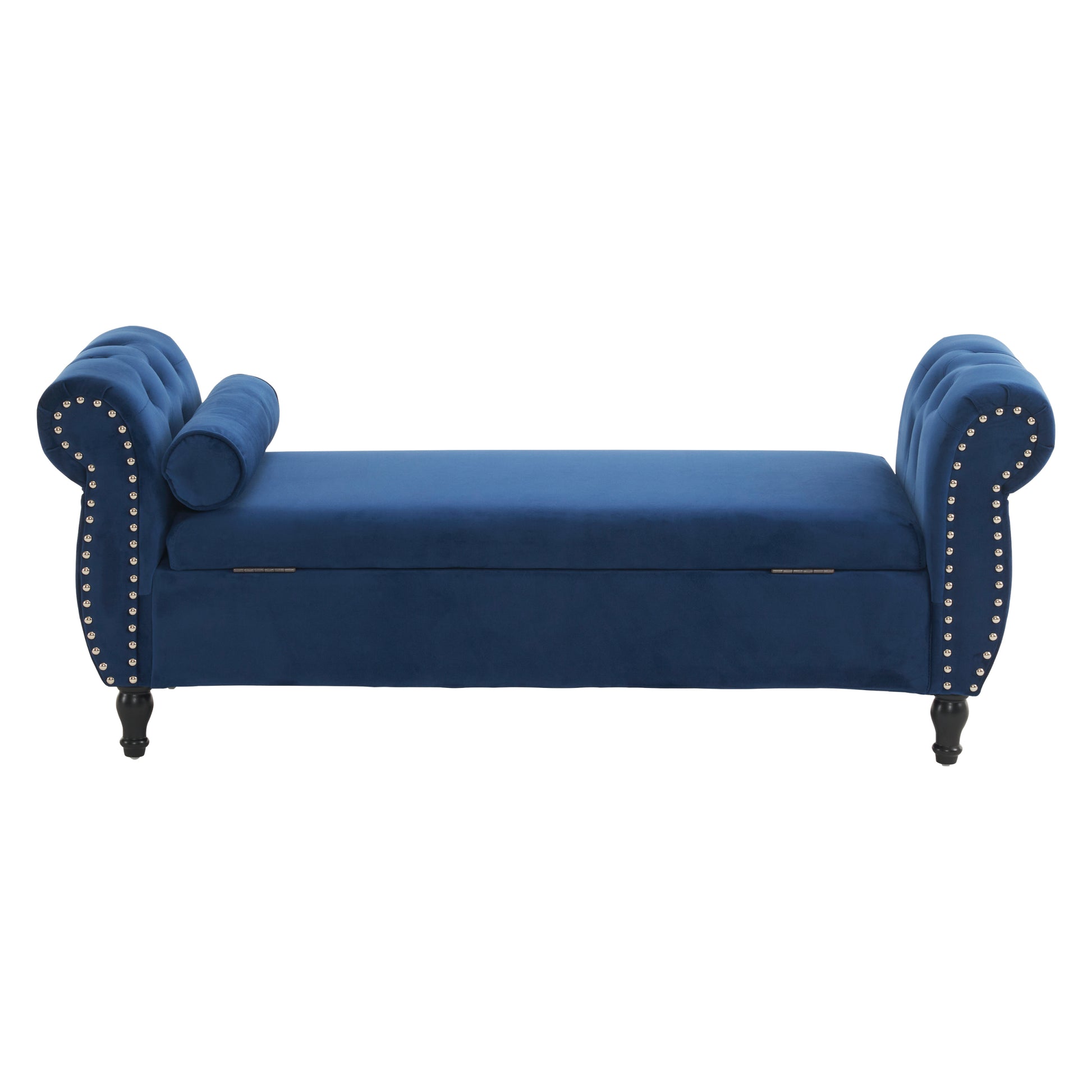 Velvet Multifunctional Storage Rectangular Ottoman Bench With 1 Pillow, Navy Blue Antique Navy Blue Polyester Wood Solid Beige Pine Flip Top Polyester With Storage Velvet
