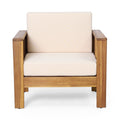Set Of 2 Outdoor Acacia Wood Club Chairs With Cushions, Teak Beige, 27.75