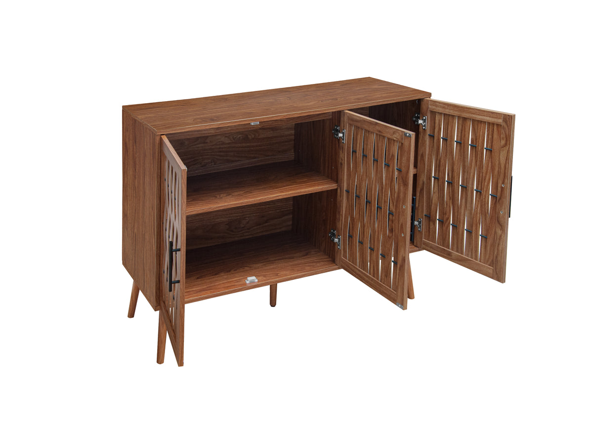 3 Door Cabinet, Accent Storage Cabinet, Suitable For Living Room, Bedroom, Dining Room, Study Walnut Mdf