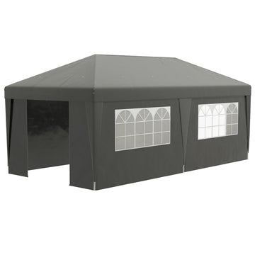 Outsunny 10' X 19.5' Pop Up Canopy Tent With Sidewalls, Height Adjustable Large Party Tent Event Shelter With Leg Weight Bags, Double Doors And Wheeled Carry Bag For Garden, Patio, Gray Gray Steel